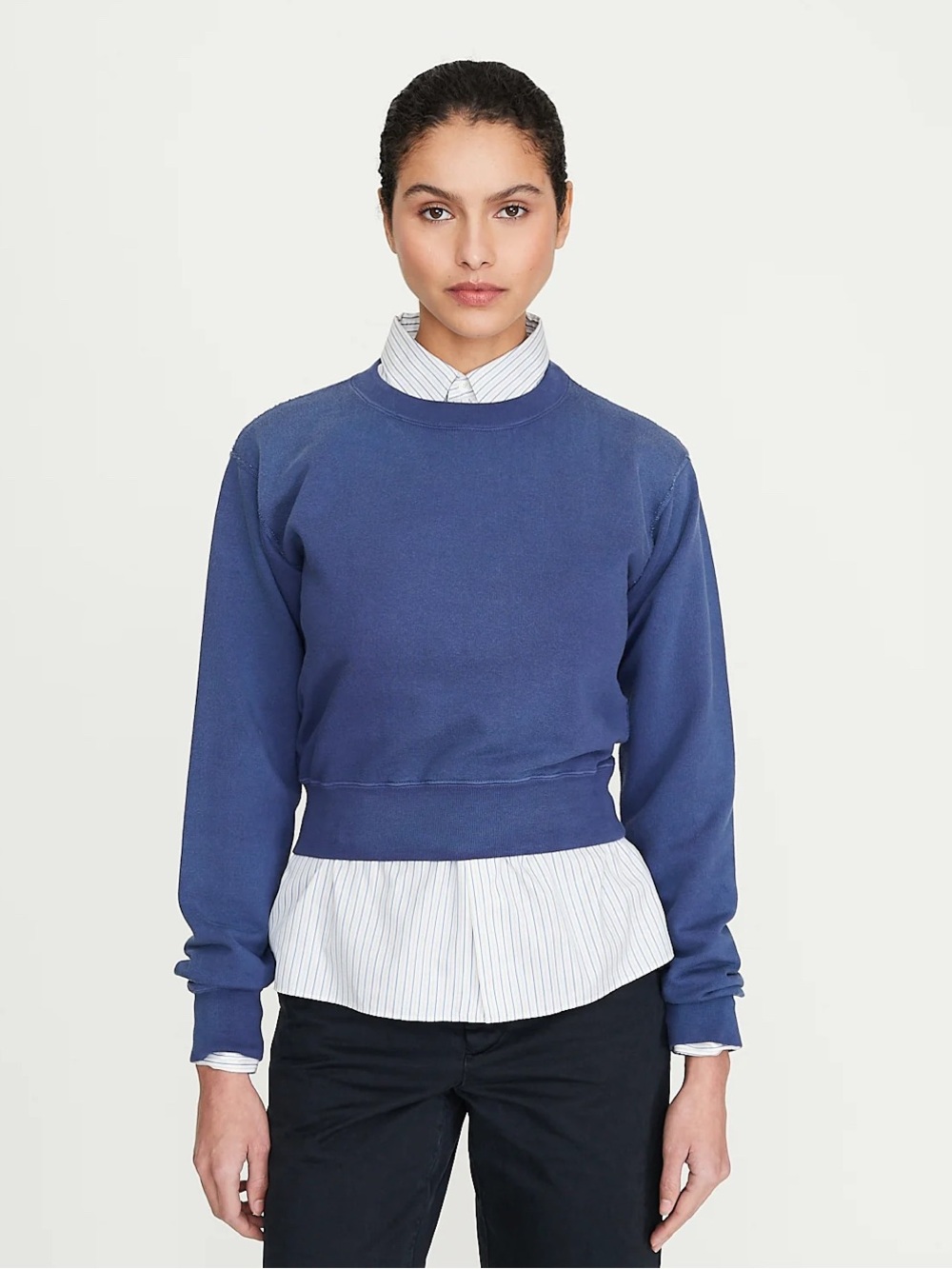 NWT AURALEE dyed Pima cotton sweatshirt cropped light navy blue 1 S